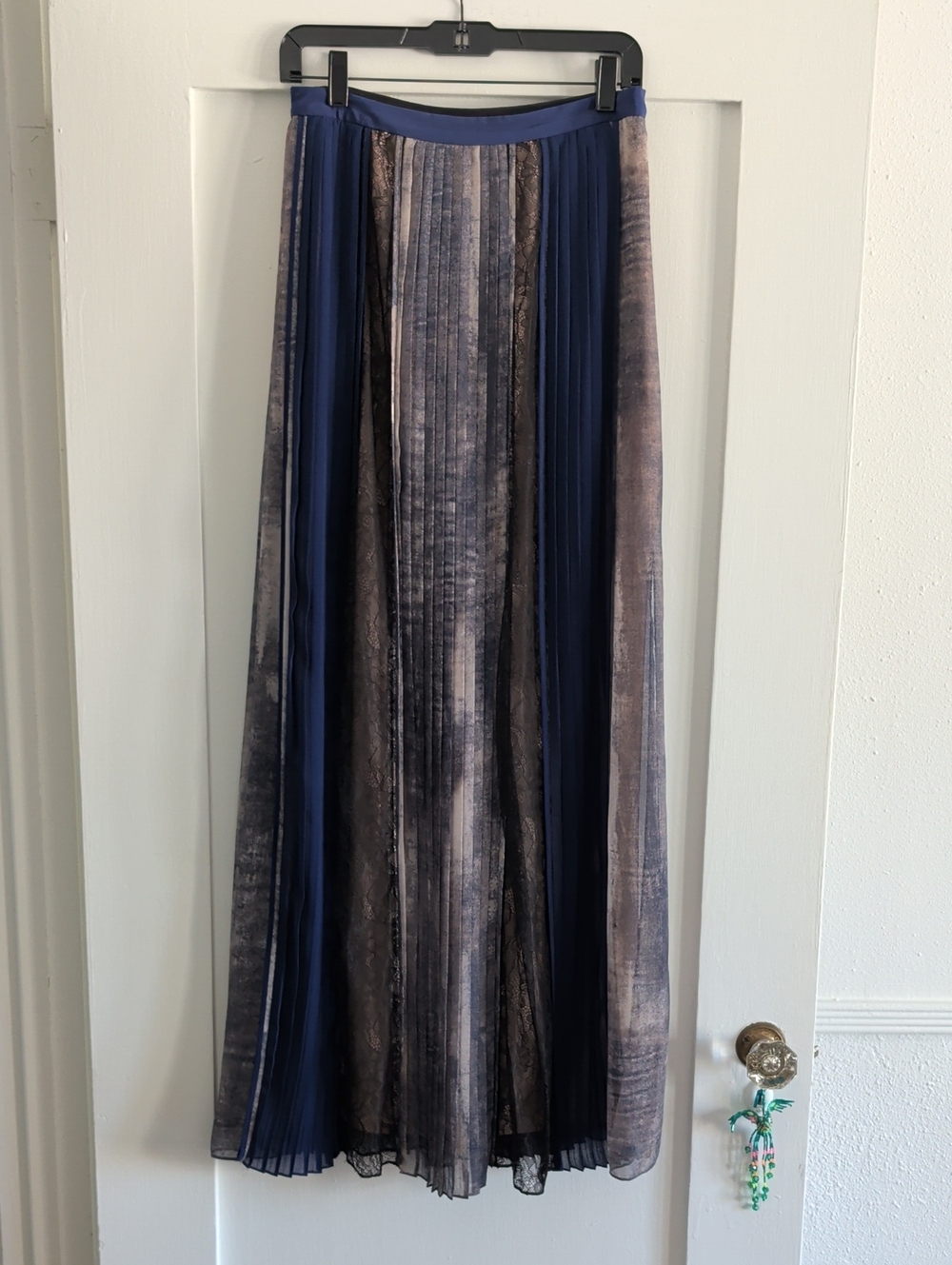 BCBGMaxAzria Runwat Navy and Black Pleated Maxi Skirt